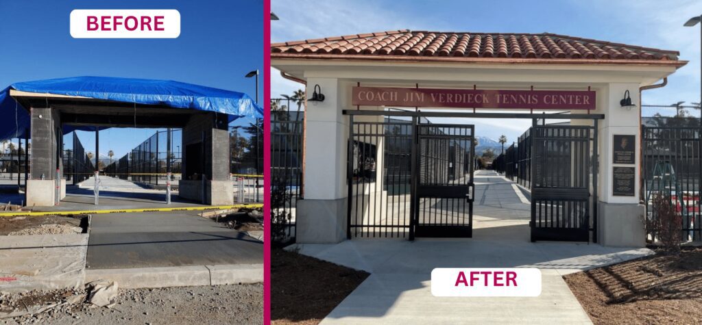 A&I partnered up with the University of Redlands to do a sign project for the new tennis center. Aluminum cabinet sign, bronze cast plaques, bas-relief, aluminum composite material (ACM), max metal, brush gold aluminum, acrylic signs with lamination.